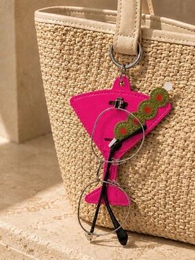 Pink Martini Glass Keychain Bag Charm - Women Accessories